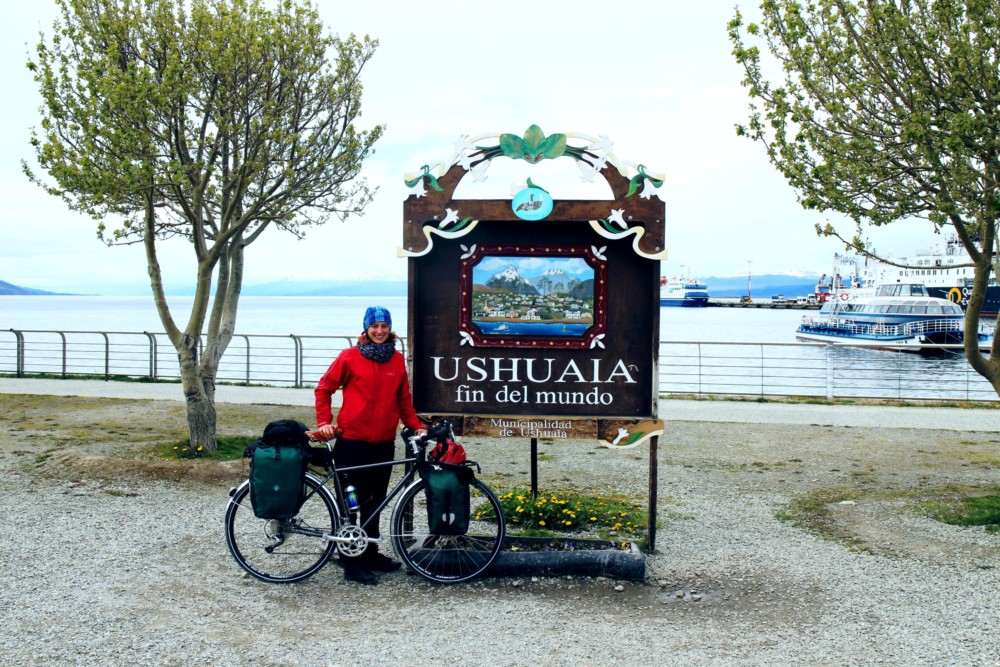 Sissi Korhonen cycling in Ushuaia